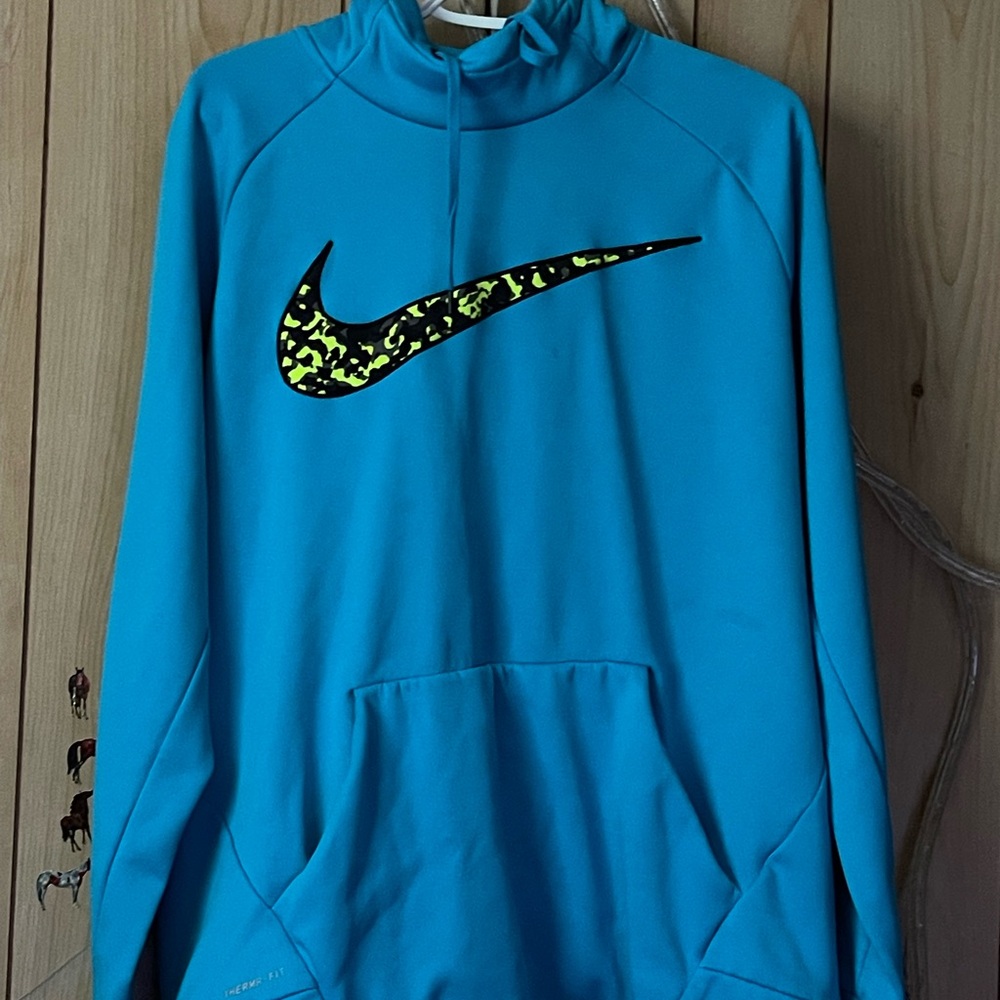 Nike Turquoise Hoodie with Black and Yellow Swoosh